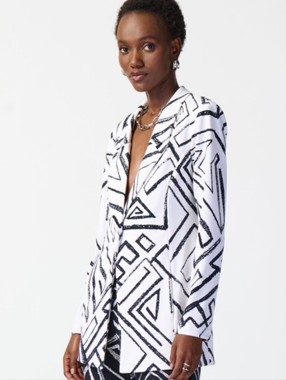 Joseph Ribkoff Geometric Abstract Print Blazer Jacket White Black Size 18